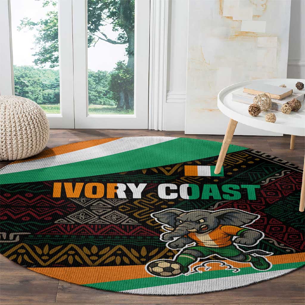 Ivory Coast Elephants Football Round Carpet Soccer with Tribal Pattern - African Pride