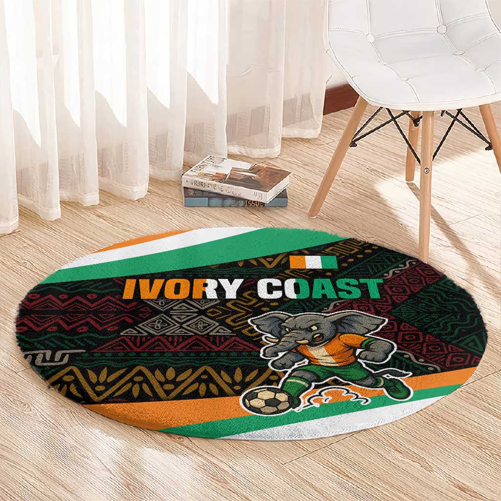 Ivory Coast Elephants Football Round Carpet Soccer with Tribal Pattern - African Pride