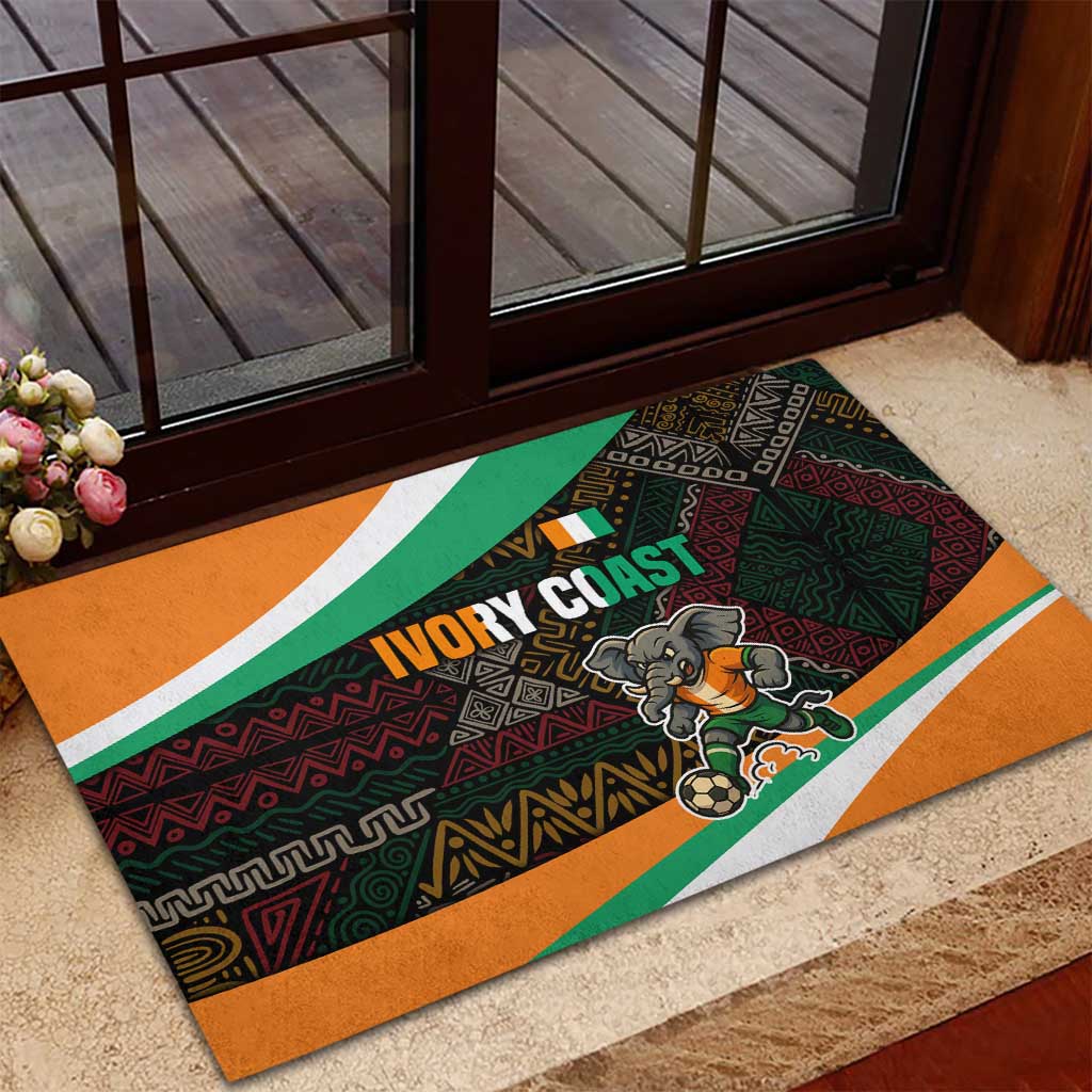 Ivory Coast Elephants Football Rubber Doormat Soccer with Tribal Pattern - African Pride