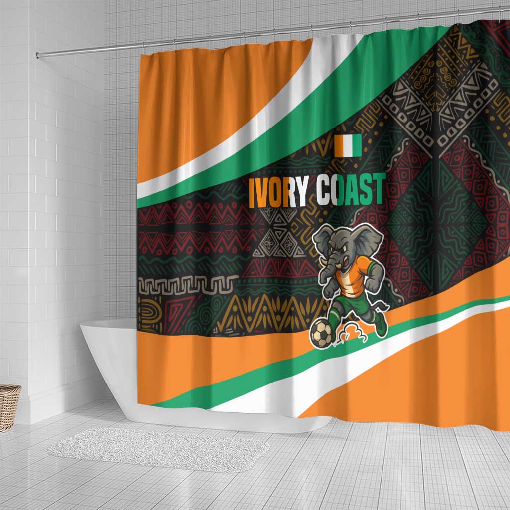 Ivory Coast Elephants Football Shower Curtain Soccer with Tribal Pattern - African Pride