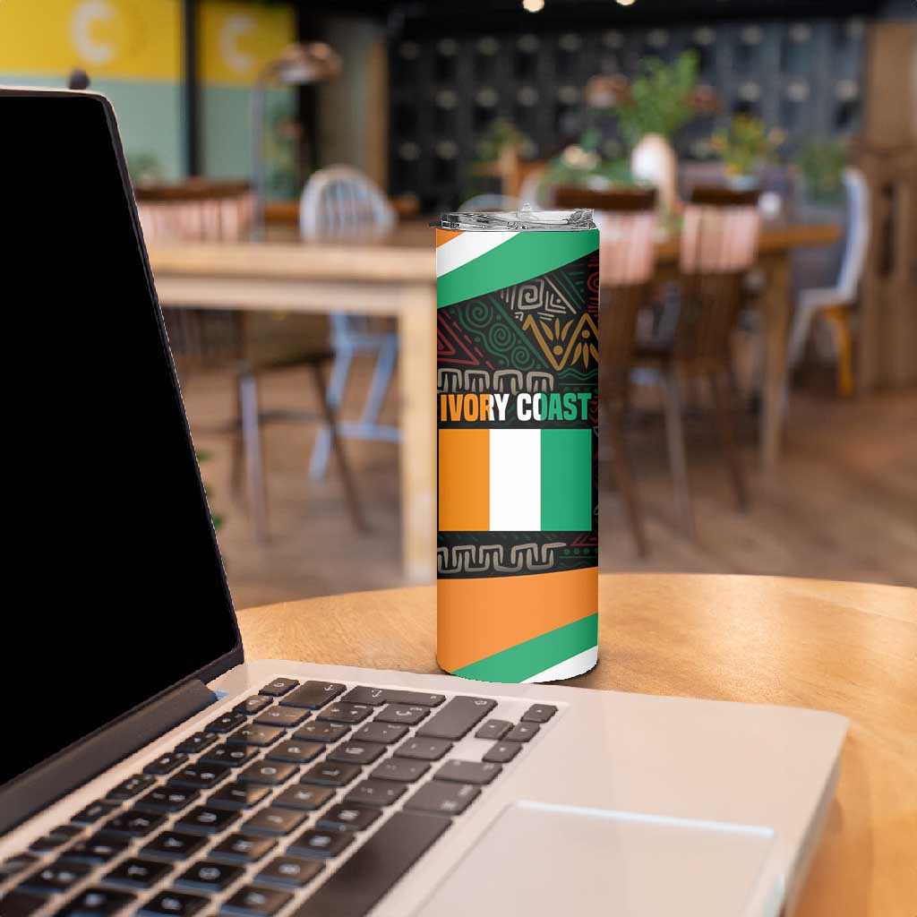 Ivory Coast Elephants Football Skinny Tumbler Soccer with Tribal Pattern - African Pride