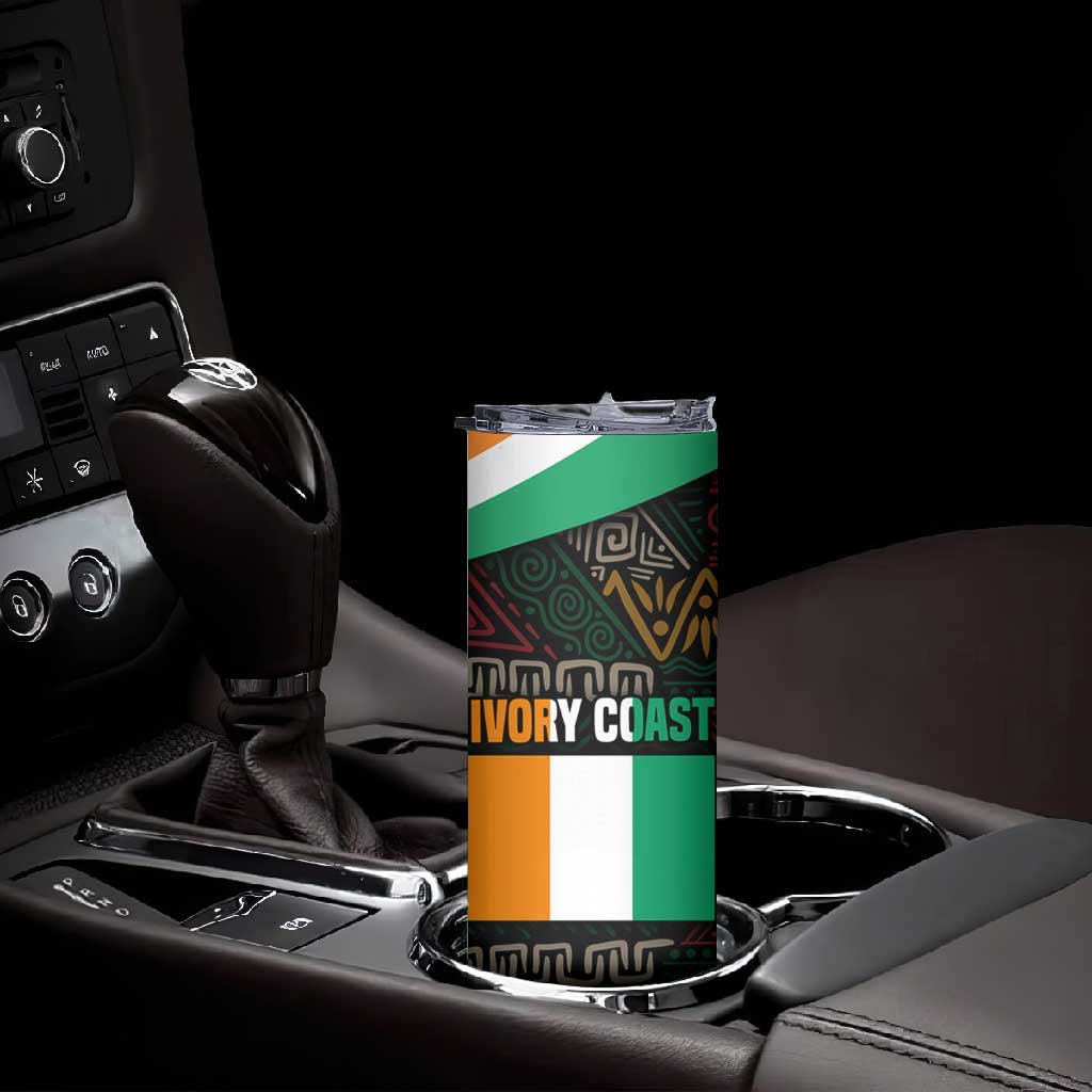 Ivory Coast Elephants Football Skinny Tumbler Soccer with Tribal Pattern - African Pride