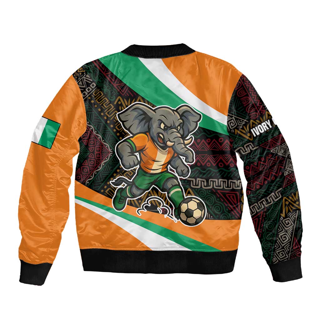 Ivory Coast Elephants Football Sleeve Zip Bomber Jacket Soccer with Tribal Pattern - African Pride