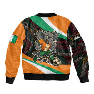 Ivory Coast Elephants Football Sleeve Zip Bomber Jacket Soccer with Tribal Pattern - African Pride