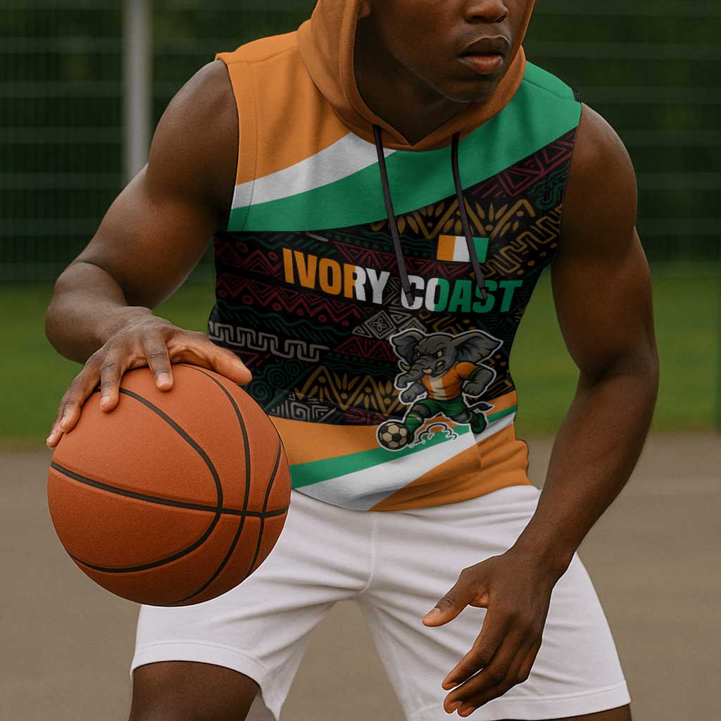 Ivory Coast Elephants Football Sleeveless Hoodie Soccer with Tribal Pattern - African Pride