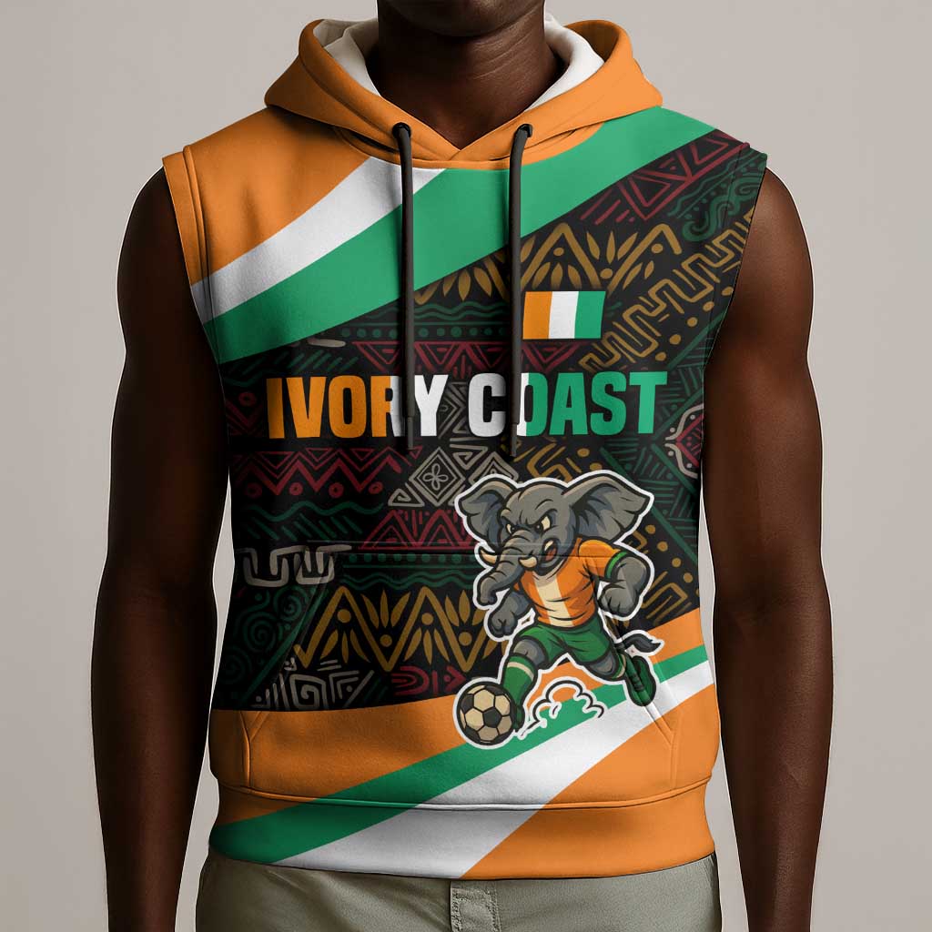 Ivory Coast Elephants Football Sleeveless Hoodie Soccer with Tribal Pattern - African Pride