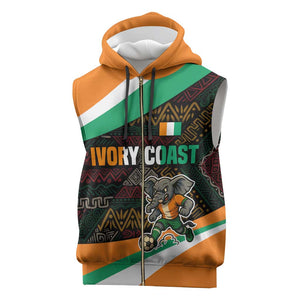 Ivory Coast Elephants Football Sleeveless Zip Hoodie Soccer with Tribal Pattern - African Pride
