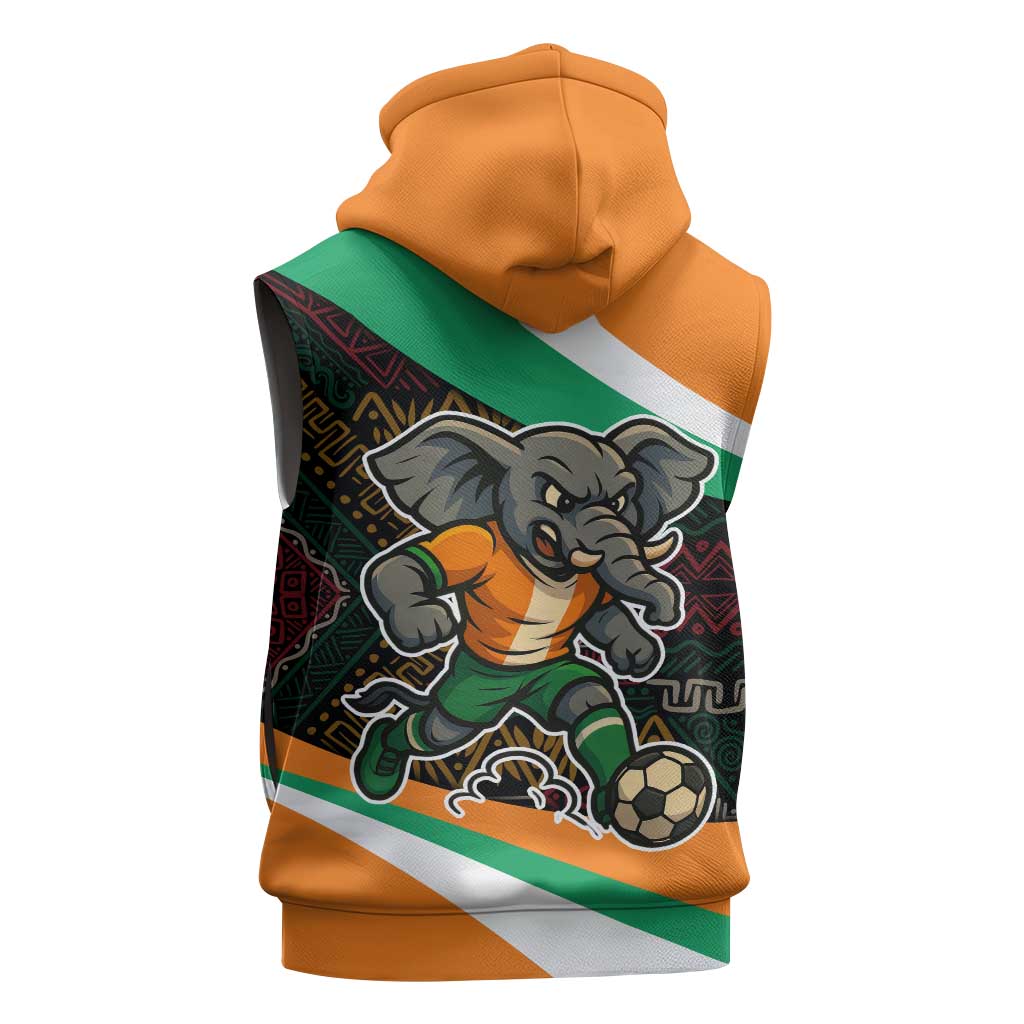 Ivory Coast Elephants Football Sleeveless Zip Hoodie Soccer with Tribal Pattern - African Pride