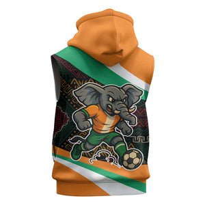 Ivory Coast Elephants Football Sleeveless Zip Hoodie Soccer with Tribal Pattern - African Pride