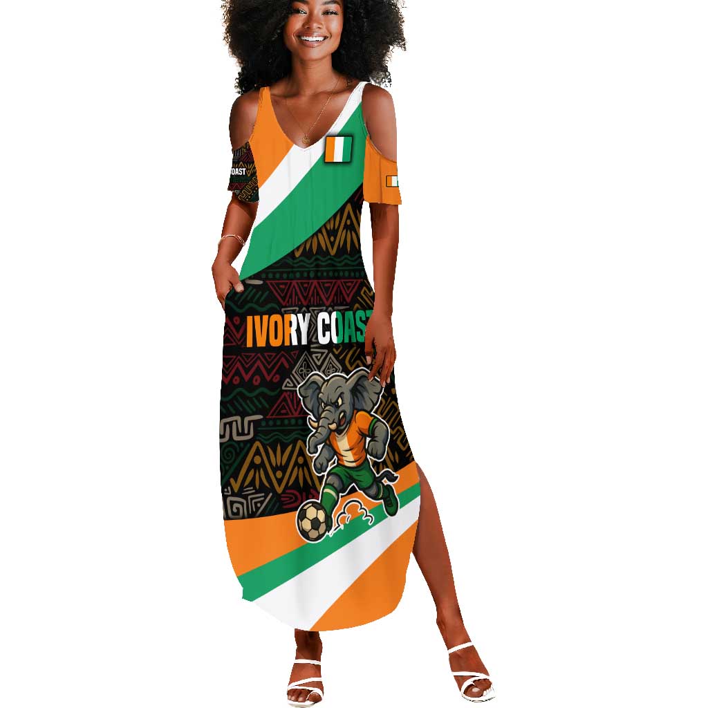 Ivory Coast Elephants Football Summer Maxi Dress Soccer with Tribal Pattern - African Pride