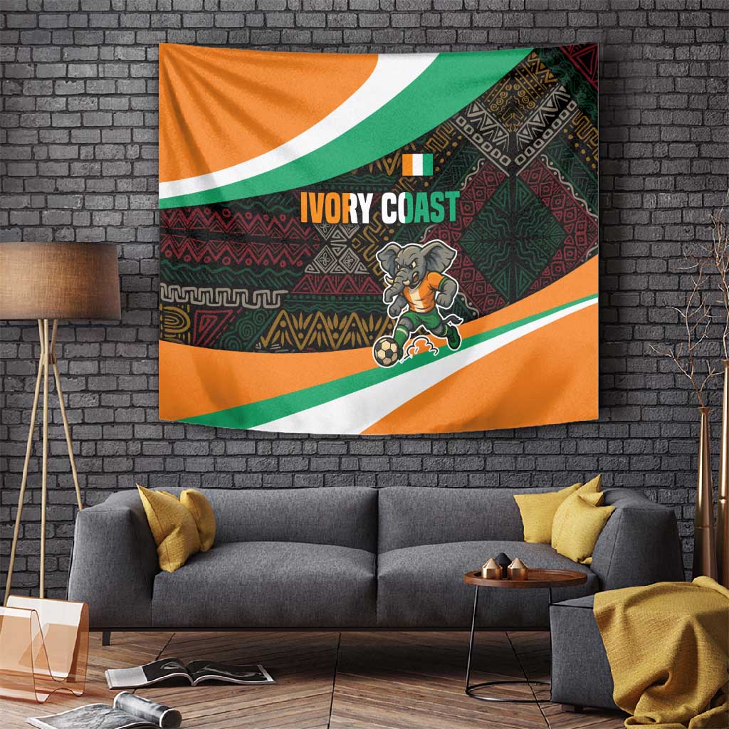 Ivory Coast Elephants Football Tapestry Soccer with Tribal Pattern - African Pride