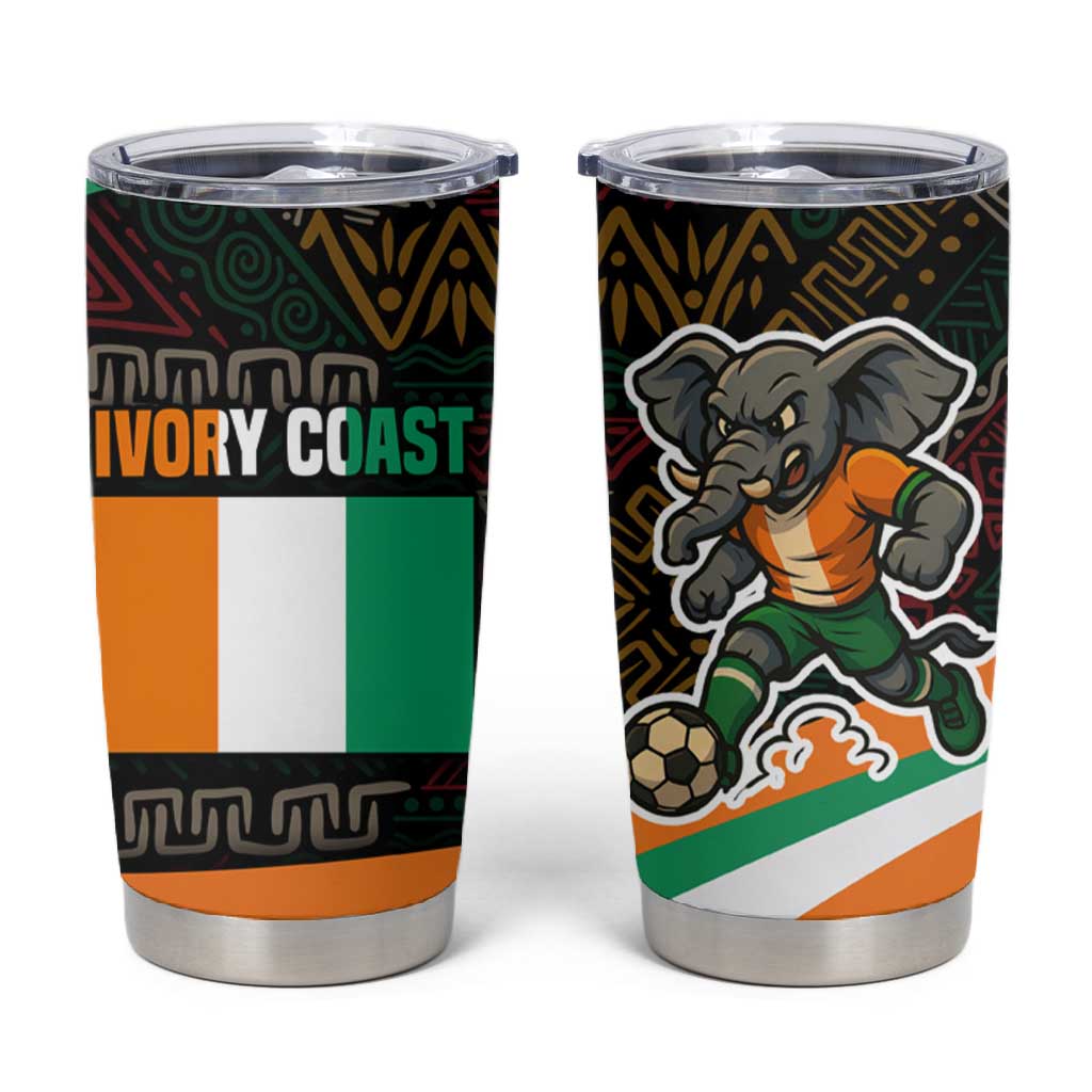 Ivory Coast Elephants Football Tumbler Cup Soccer with Tribal Pattern - African Pride