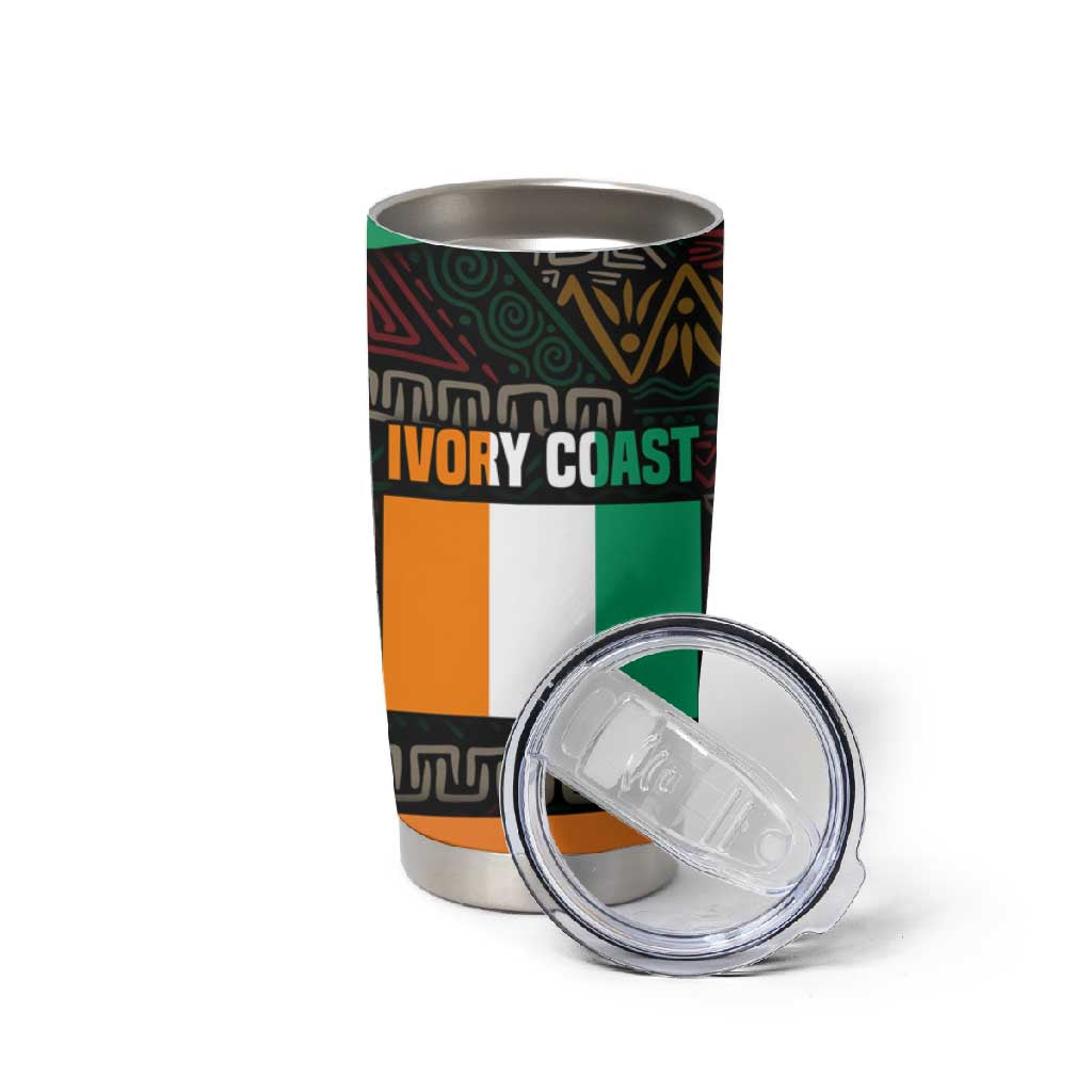 Ivory Coast Elephants Football Tumbler Cup Soccer with Tribal Pattern - African Pride