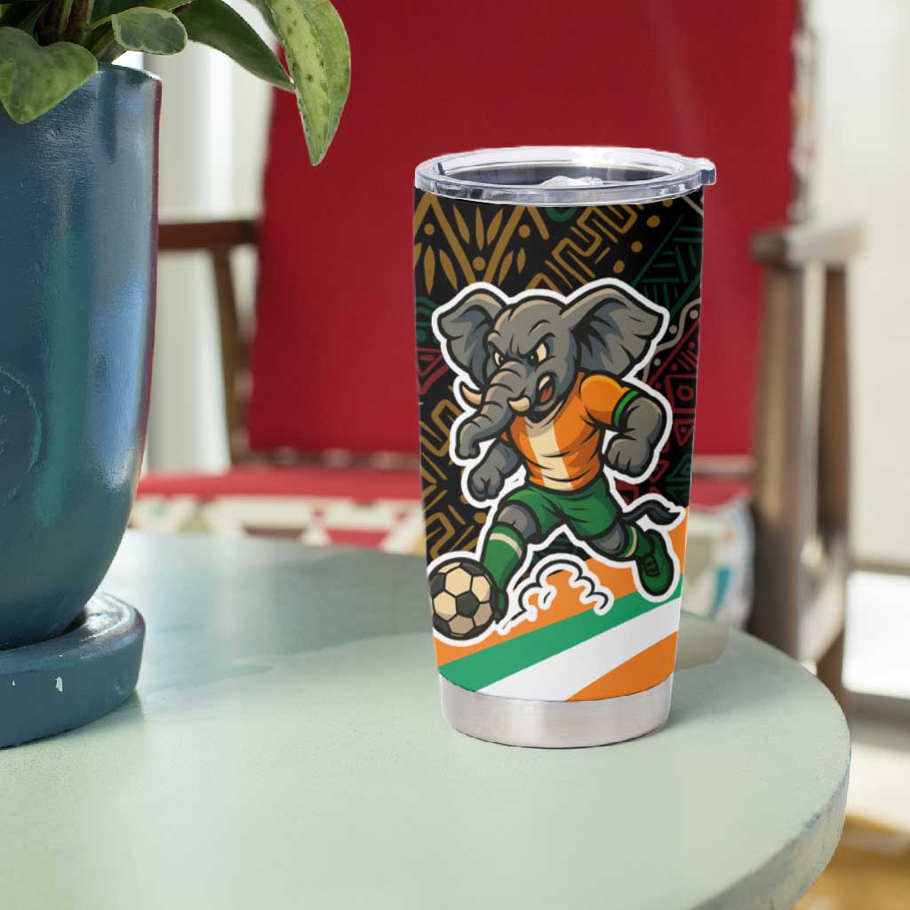 Ivory Coast Elephants Football Tumbler Cup Soccer with Tribal Pattern - African Pride