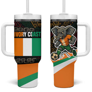 Ivory Coast Elephants Football Tumbler With Handle Soccer with Tribal Pattern - African Pride