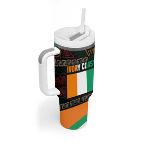 Ivory Coast Elephants Football Tumbler With Handle Soccer with Tribal Pattern - African Pride
