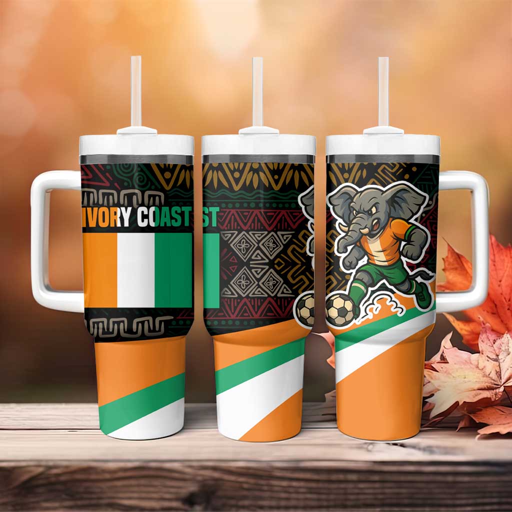Ivory Coast Elephants Football Tumbler With Handle Soccer with Tribal Pattern - African Pride