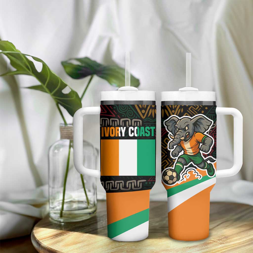Ivory Coast Elephants Football Tumbler With Handle Soccer with Tribal Pattern - African Pride
