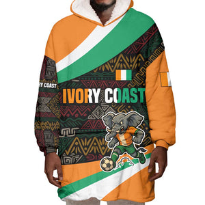 Ivory Coast Elephants Football Wearable Blanket Hoodie Soccer with Tribal Pattern - African Pride