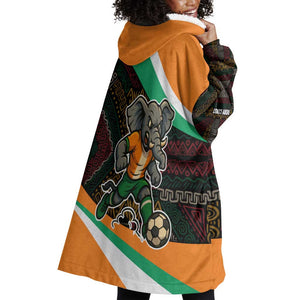 Ivory Coast Elephants Football Wearable Blanket Hoodie Soccer with Tribal Pattern - African Pride