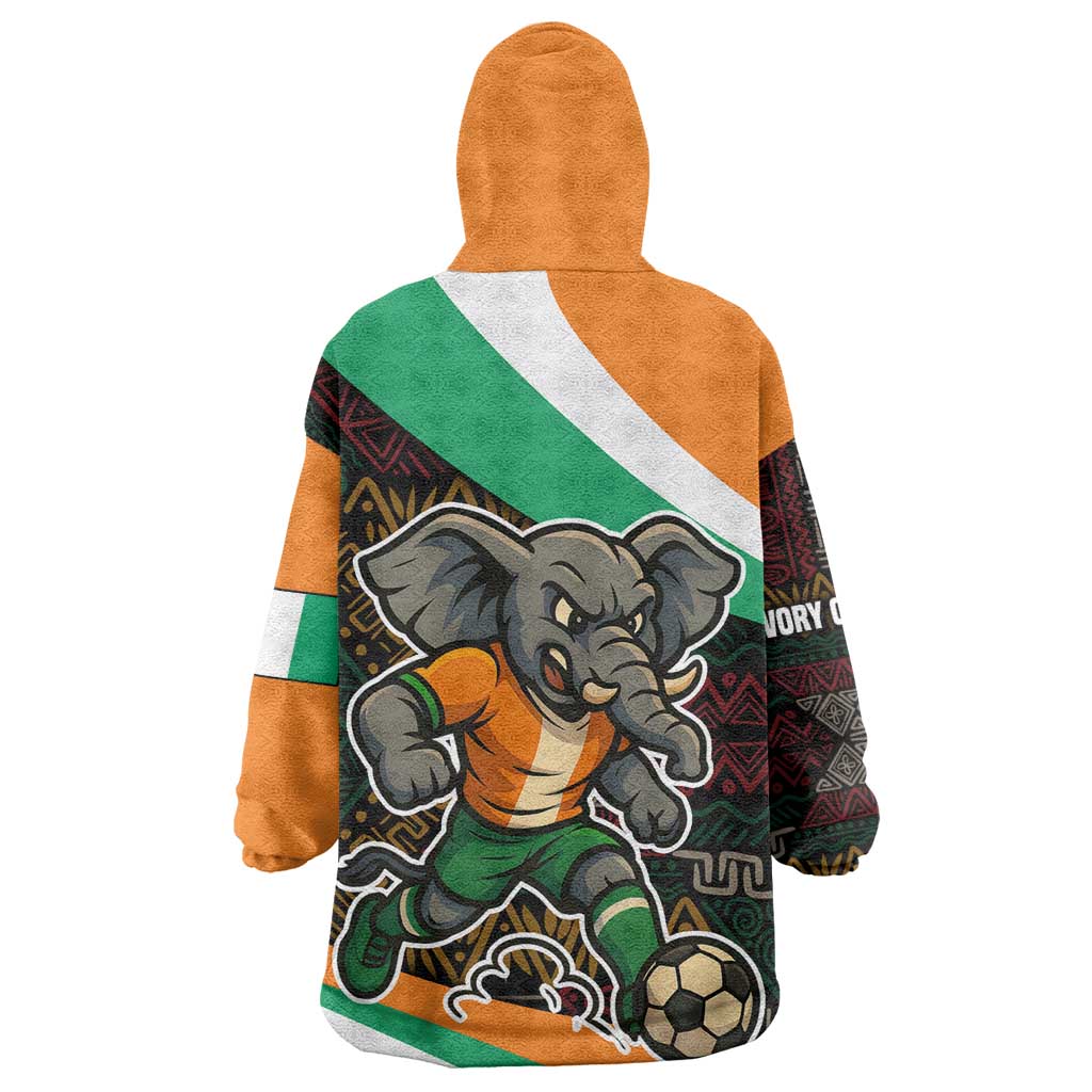 Ivory Coast Elephants Football Wearable Blanket Hoodie Soccer with Tribal Pattern - African Pride