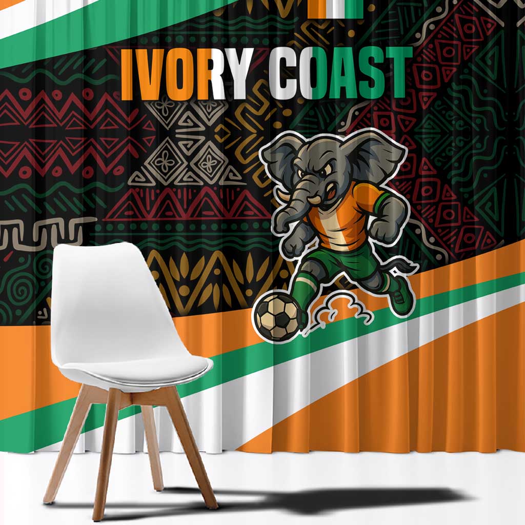 Ivory Coast Elephants Football Window Curtain Soccer with Tribal Pattern - African Pride