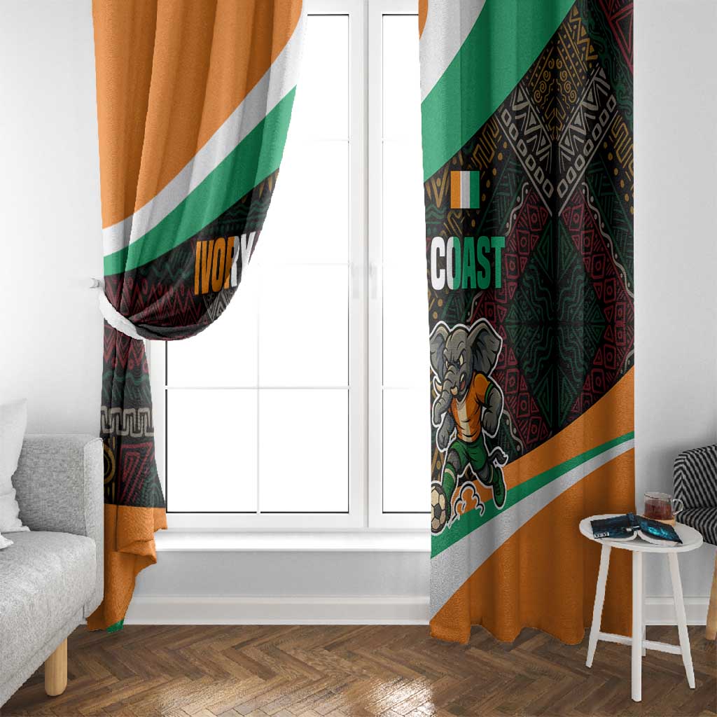 Ivory Coast Elephants Football Window Curtain Soccer with Tribal Pattern - African Pride