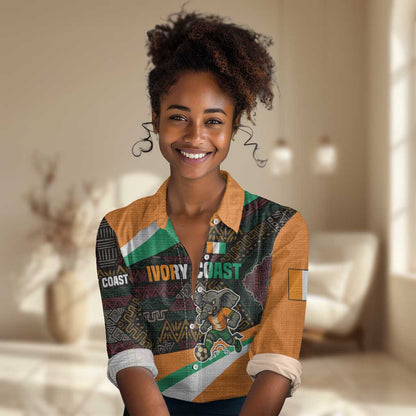 Ivory Coast Elephants Football Women Casual Shirt Soccer with Tribal Pattern - African Pride