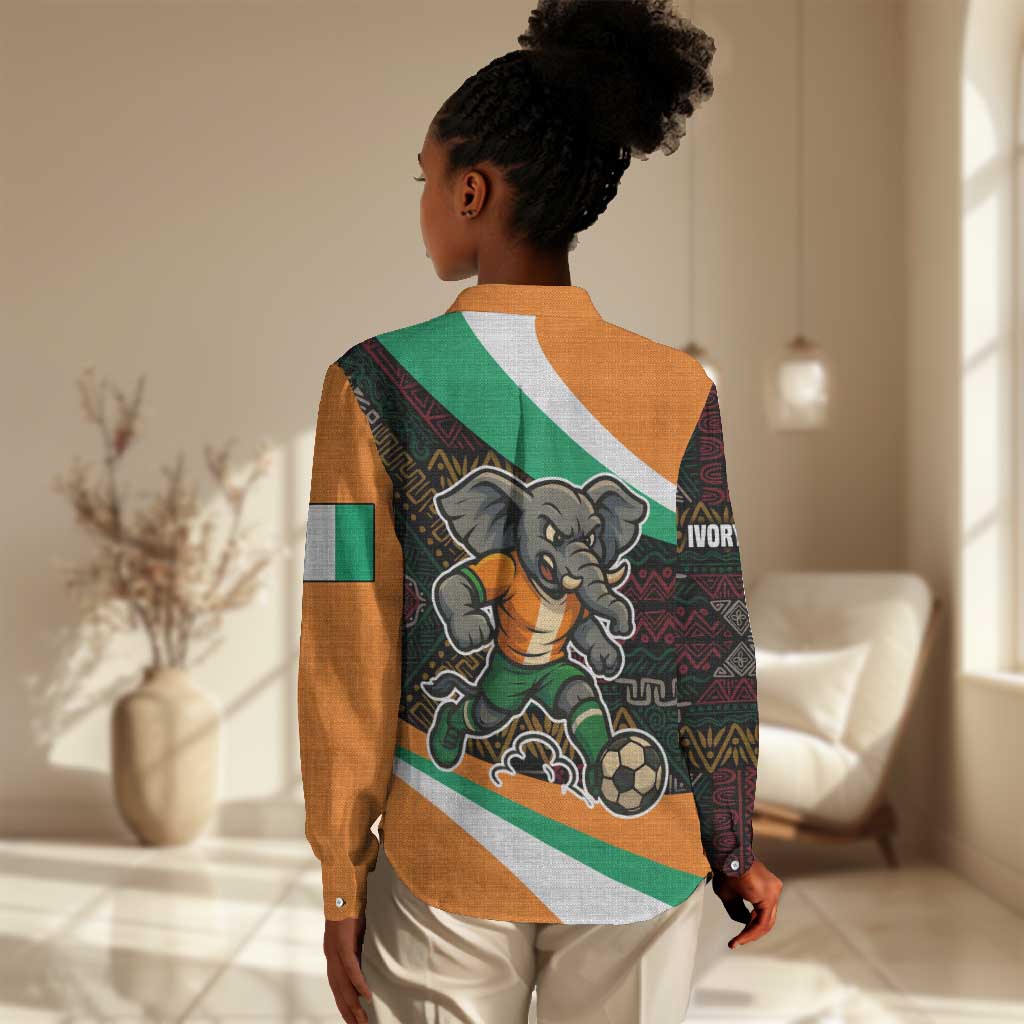 Ivory Coast Elephants Football Women Casual Shirt Soccer with Tribal Pattern - African Pride