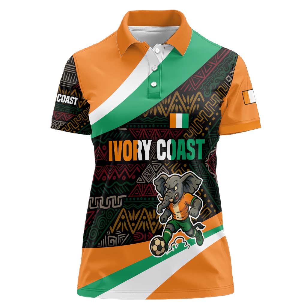 Ivory Coast Elephants Football Women Polo Shirt Soccer with Tribal Pattern - African Pride