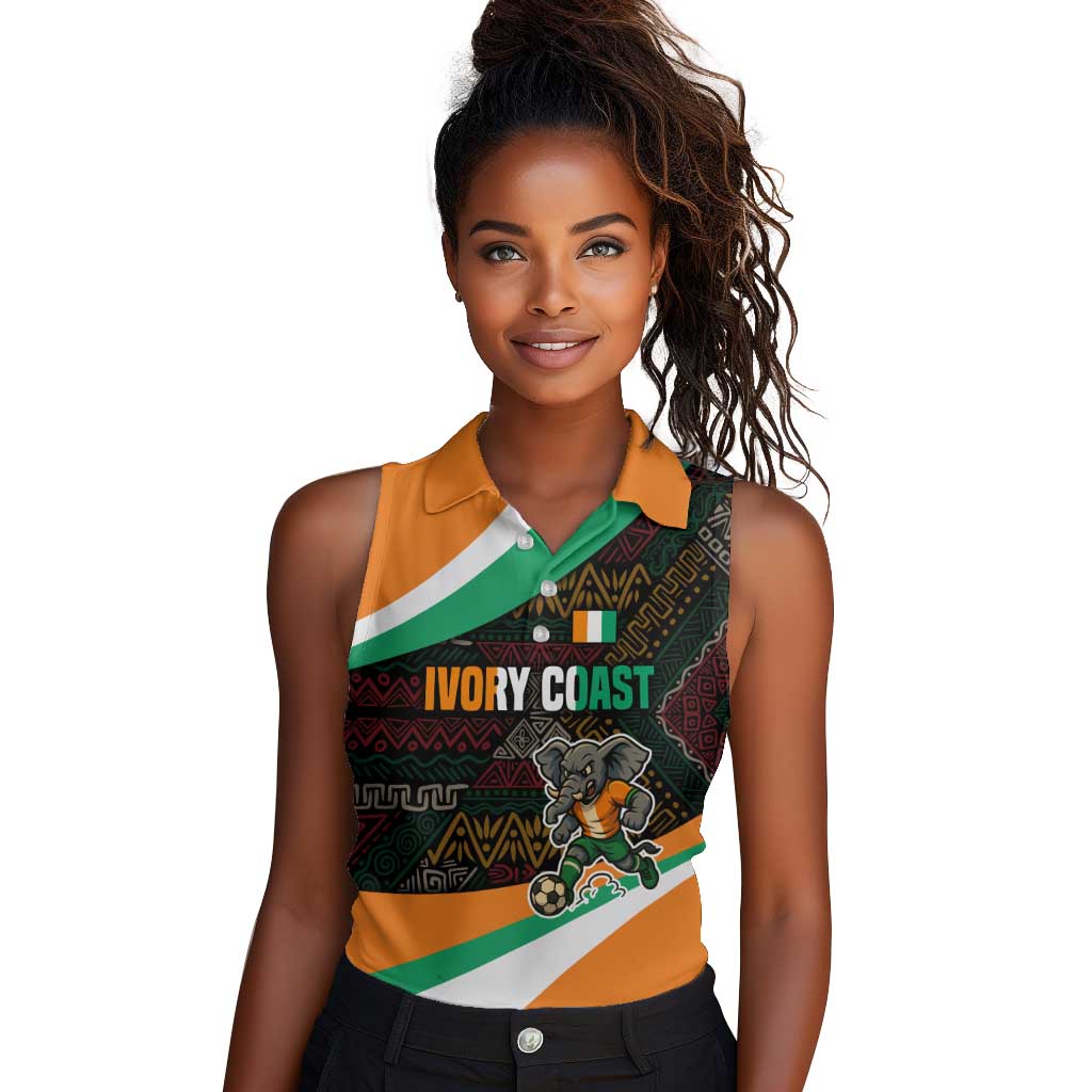 Ivory Coast Elephants Football Women Sleeveless Polo Shirt Soccer with Tribal Pattern - African Pride