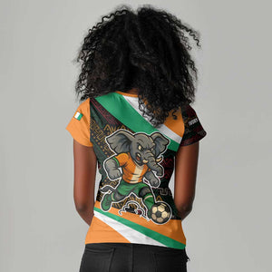Ivory Coast Elephants Football Women V-Neck T-Shirt Soccer with Tribal Pattern - African Pride