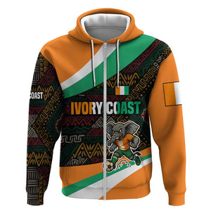 Ivory Coast Elephants Football Zip Hoodie Soccer with Tribal Pattern - African Pride