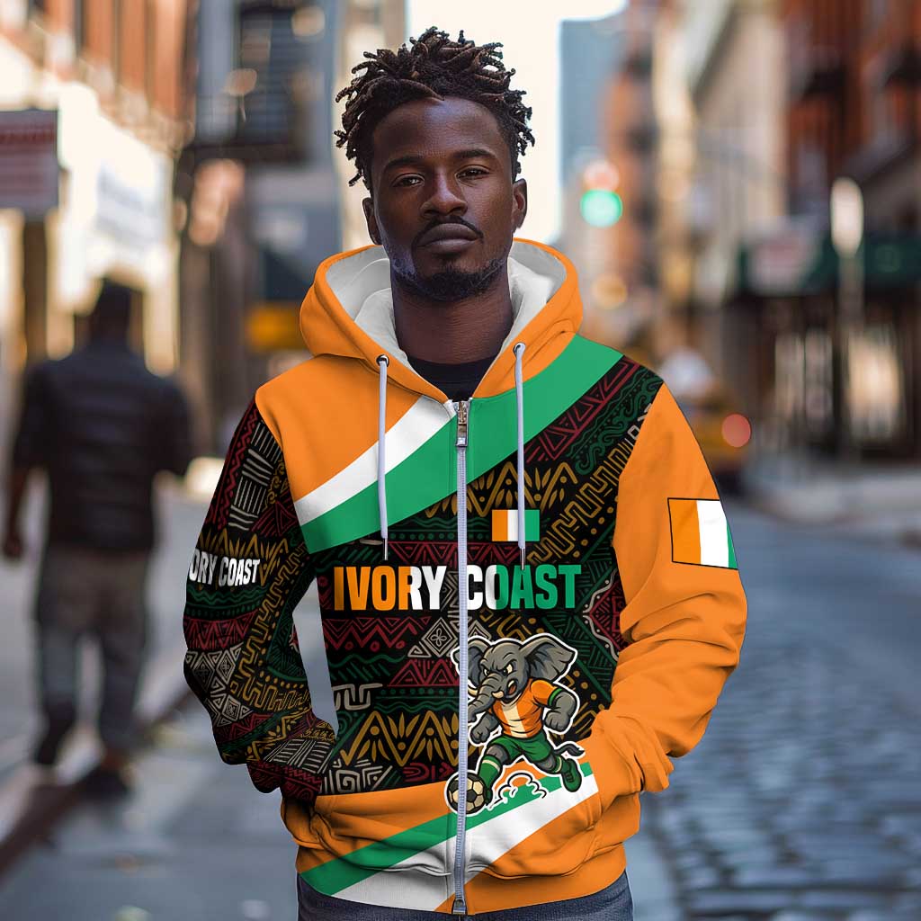 Ivory Coast Elephants Football Zip Hoodie Soccer with Tribal Pattern - African Pride