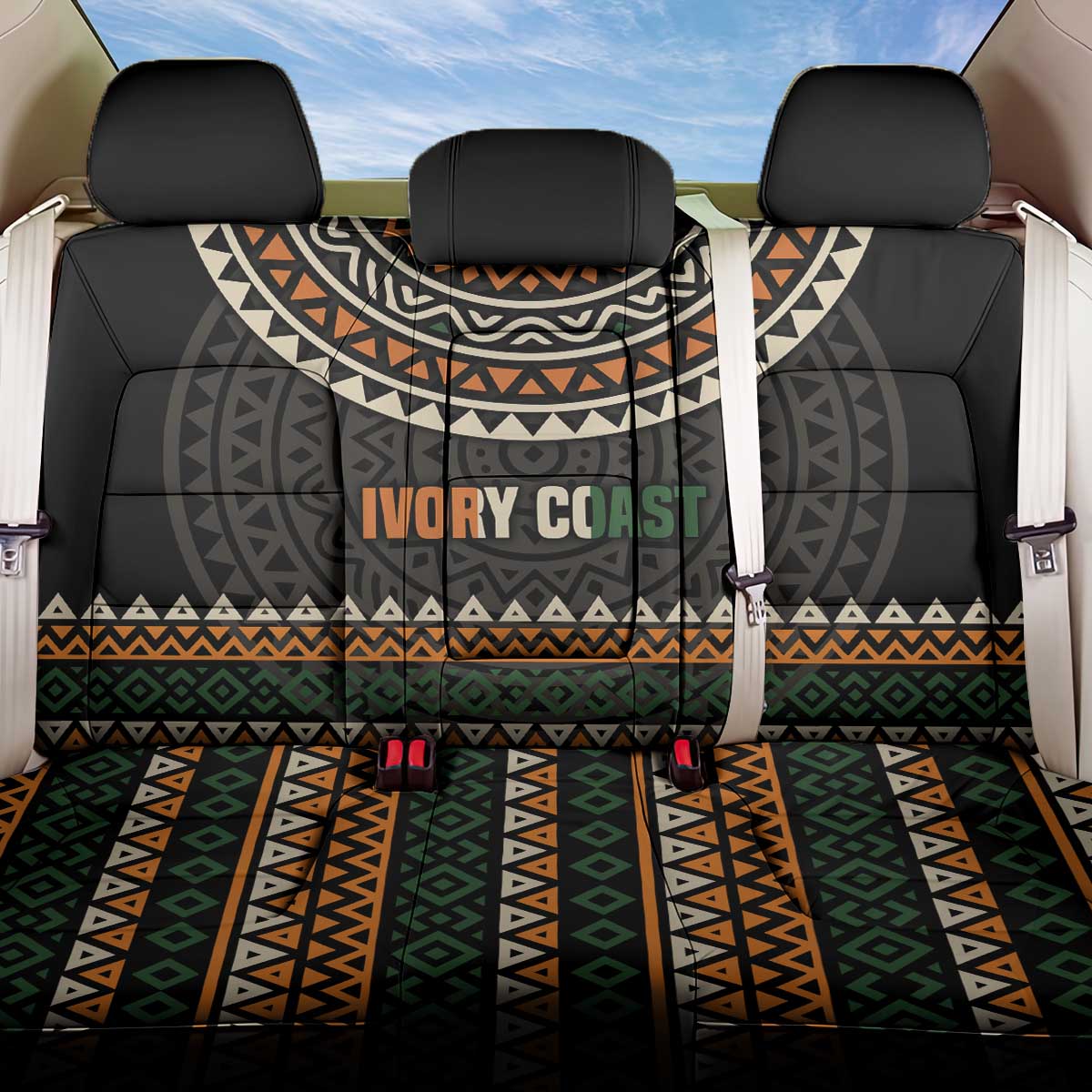Ivory Coast African Pattern Back Car Seat Cover Ethnic Geometric and National Motto - African Pride
