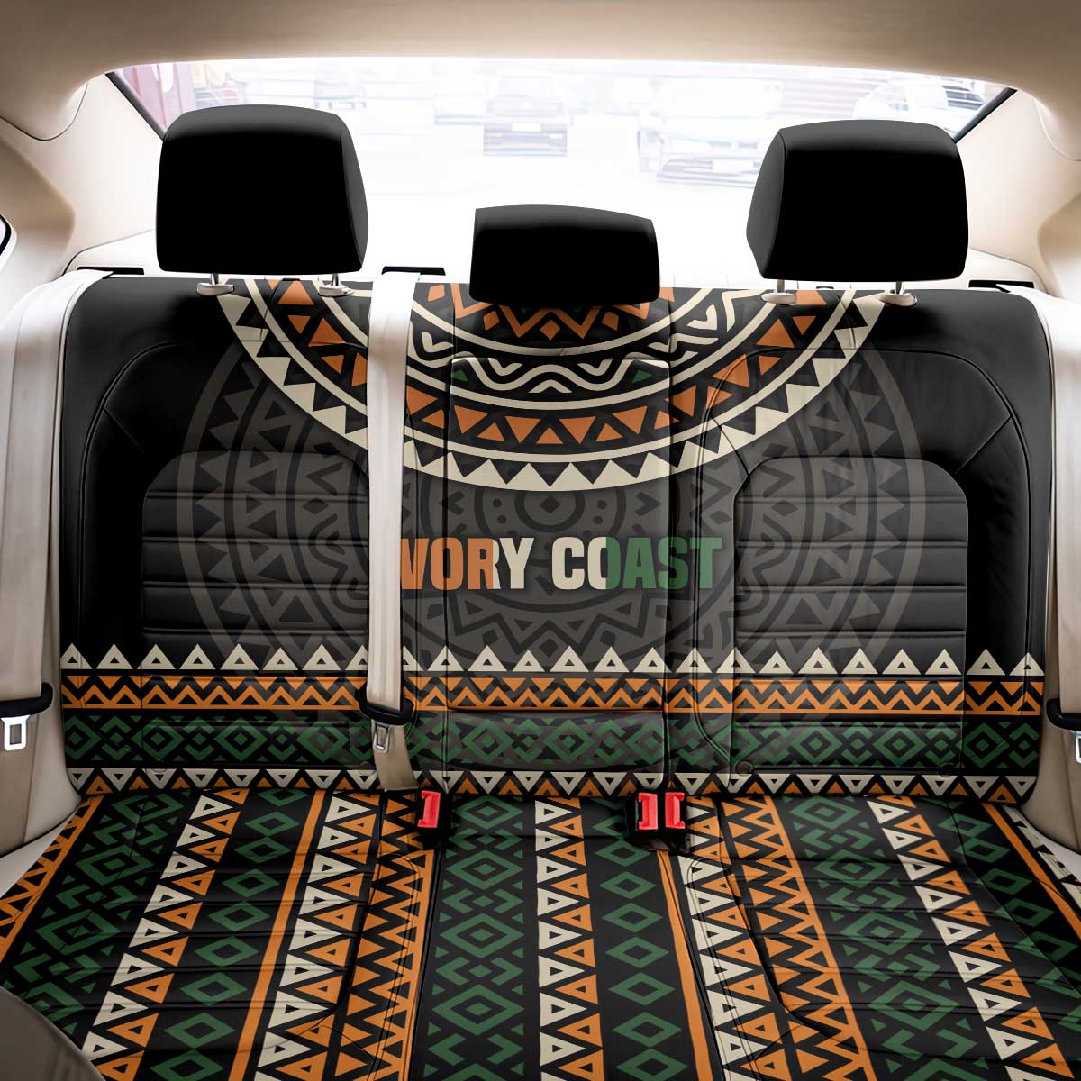 Ivory Coast African Pattern Back Car Seat Cover Ethnic Geometric and National Motto - African Pride