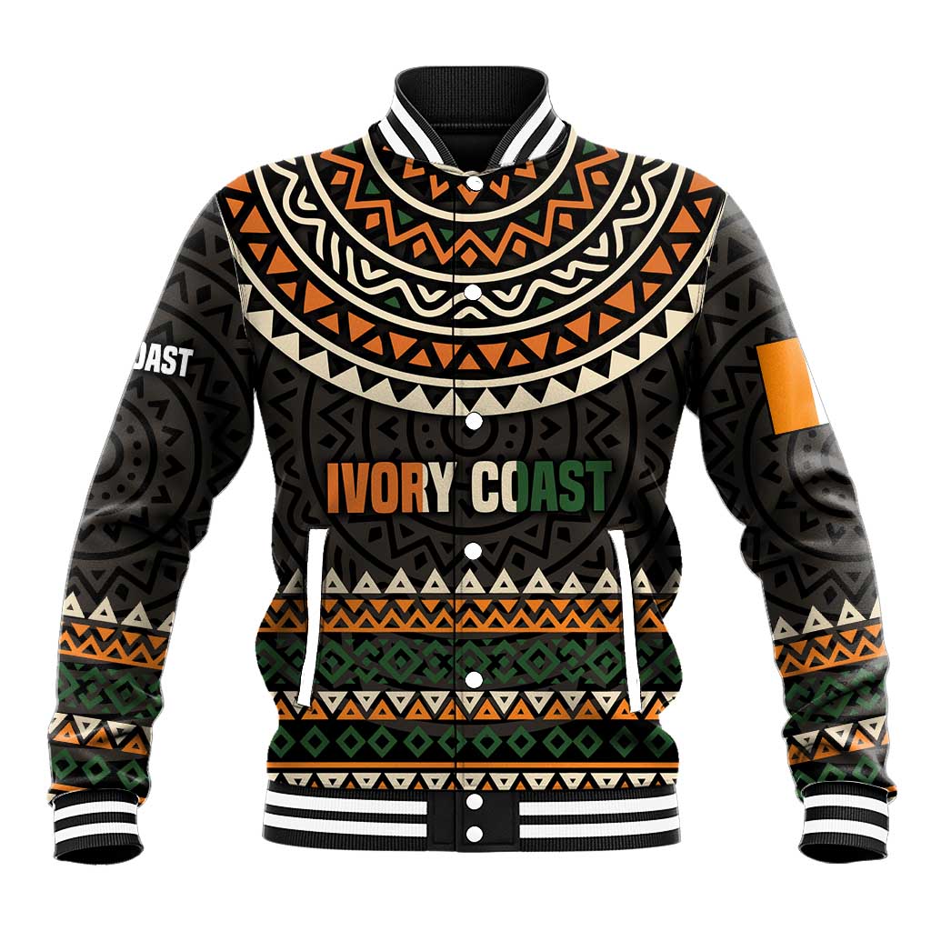 Ivory Coast African Pattern Baseball Jacket Ethnic Geometric and National Motto - African Pride