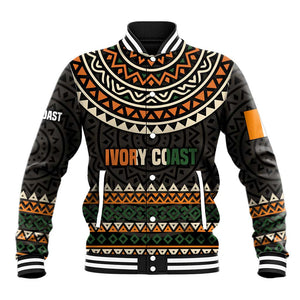 Ivory Coast African Pattern Baseball Jacket Ethnic Geometric and National Motto - African Pride