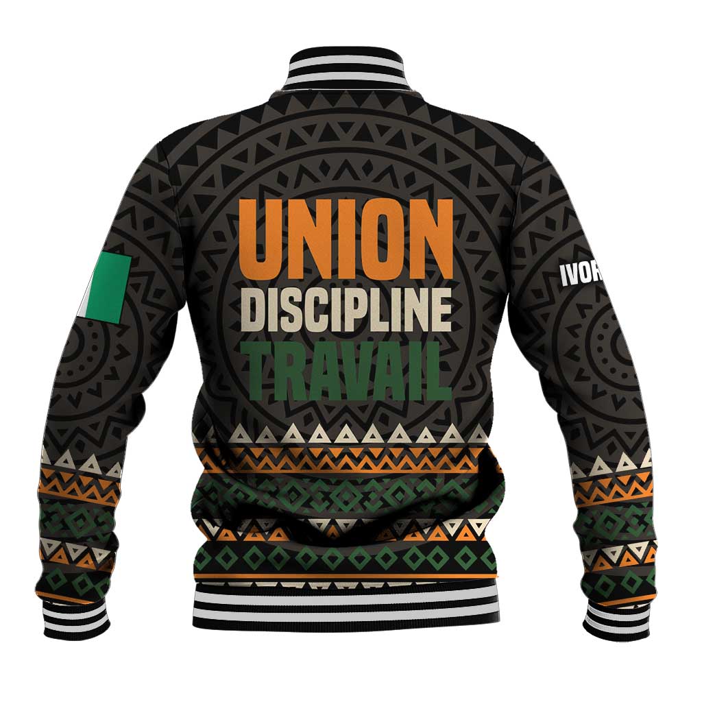 Ivory Coast African Pattern Baseball Jacket Ethnic Geometric and National Motto - African Pride