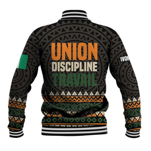 Ivory Coast African Pattern Baseball Jacket Ethnic Geometric and National Motto - African Pride