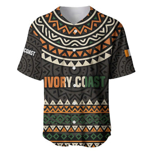 Ivory Coast African Pattern Baseball Jersey Ethnic Geometric and National Motto - African Pride