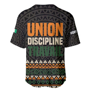 Ivory Coast African Pattern Baseball Jersey Ethnic Geometric and National Motto - African Pride