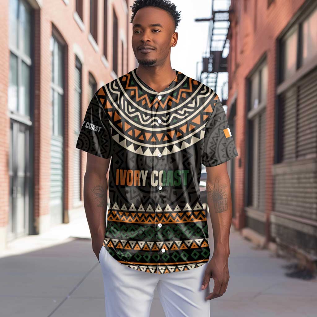 Ivory Coast African Pattern Baseball Jersey Ethnic Geometric and National Motto - African Pride