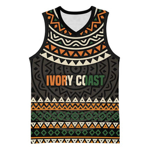 Ivory Coast African Pattern Basketball Jersey Ethnic Geometric and National Motto - African Pride