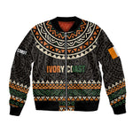 Ivory Coast African Pattern Bomber Jacket Ethnic Geometric and National Motto - African Pride