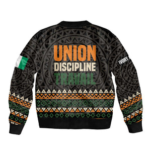 Ivory Coast African Pattern Bomber Jacket Ethnic Geometric and National Motto - African Pride