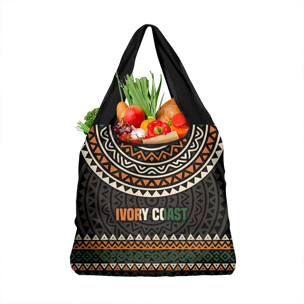 Ivory Coast African Pattern Grocery Bag Ethnic Geometric and National Motto - African Pride