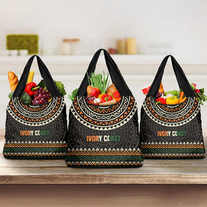 Ivory Coast African Pattern Grocery Bag Ethnic Geometric and National Motto - African Pride