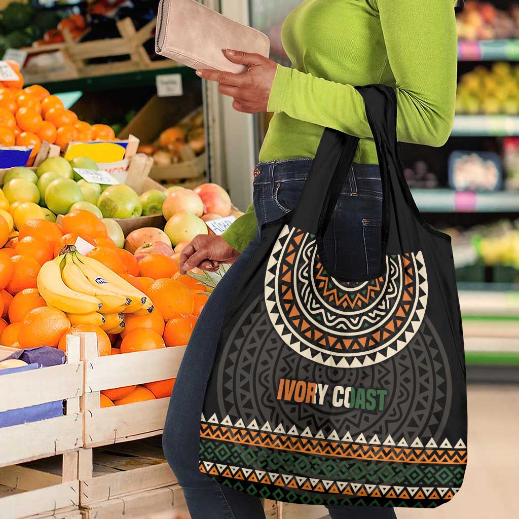 Ivory Coast African Pattern Grocery Bag Ethnic Geometric and National Motto - African Pride