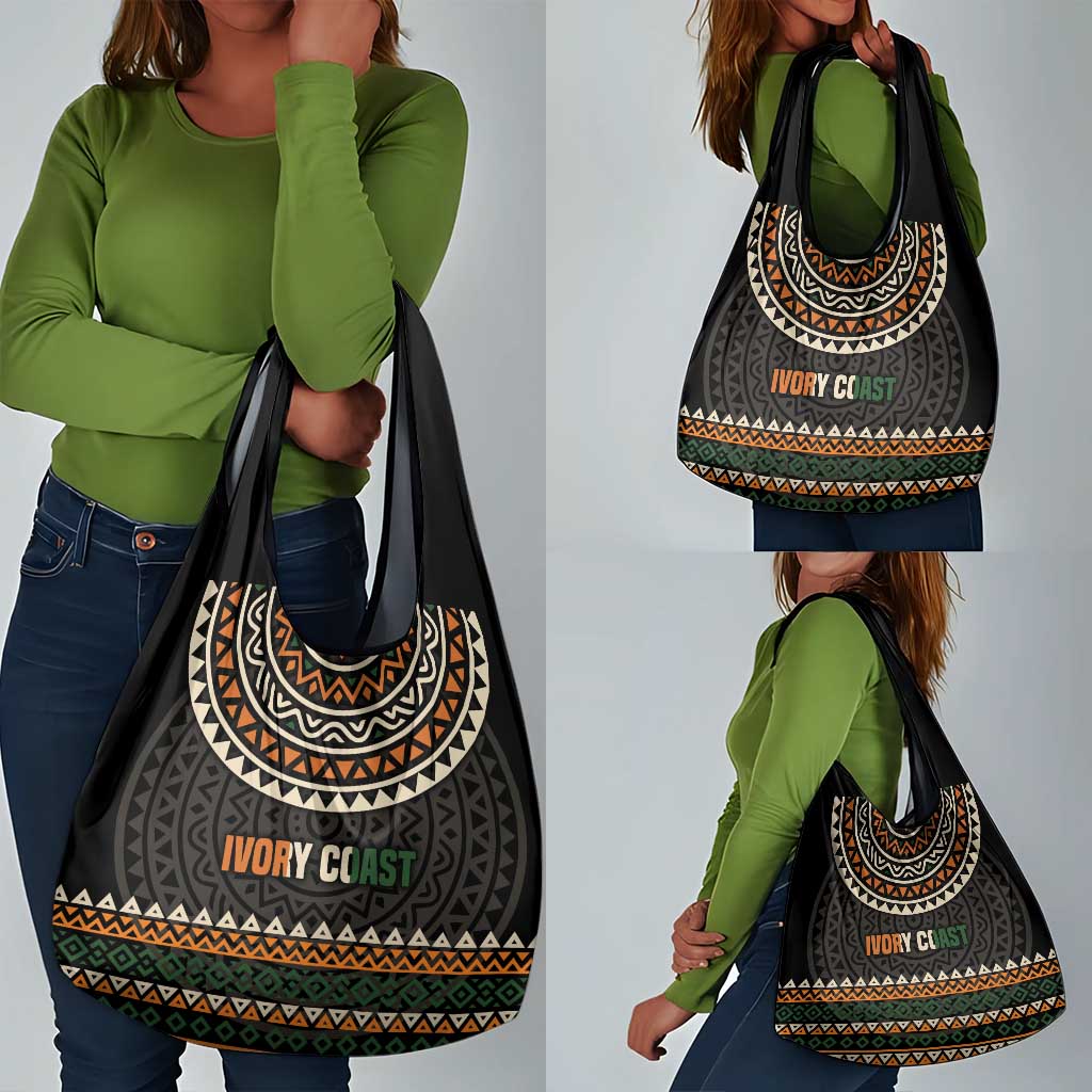 Ivory Coast African Pattern Grocery Bag Ethnic Geometric and National Motto - African Pride